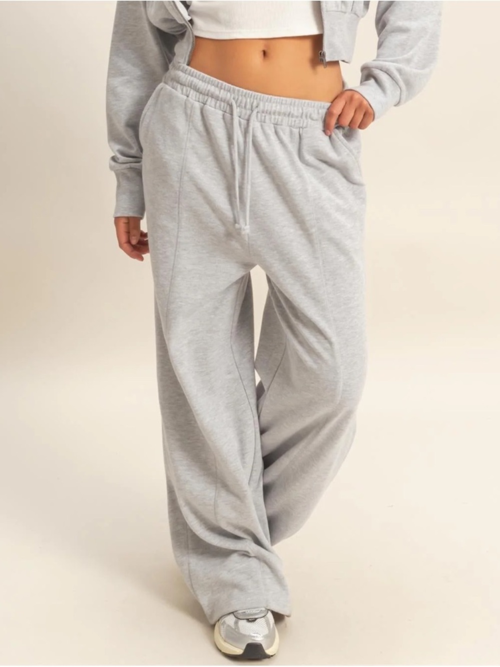 NEW Double Zero Heather Grey Acid Wash French Terry Wide Leg Lounge Pants